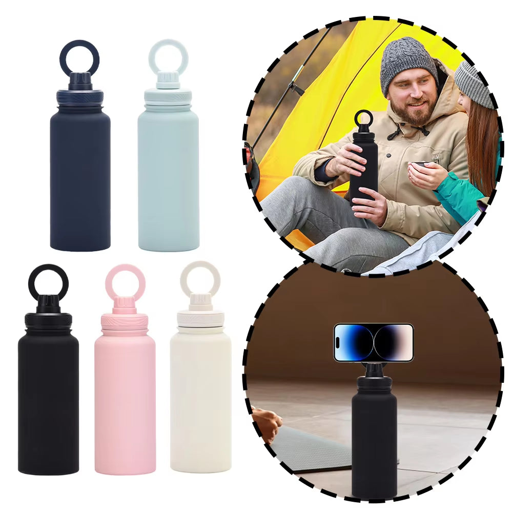 Insulated Thermal Bottle Water Bottle with Rotating Phone Holder for Outdoor Sports