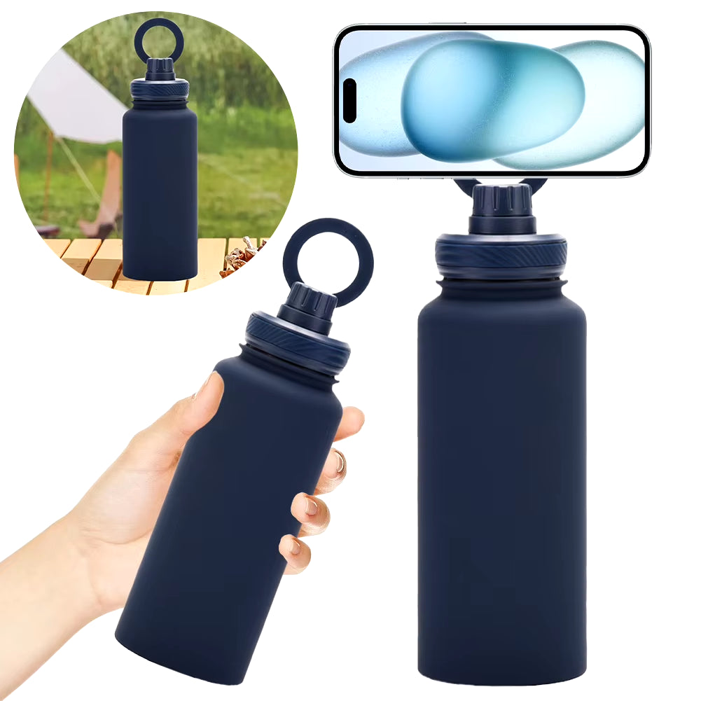 Insulated Thermal Bottle Water Bottle with Rotating Phone Holder for Outdoor Sports