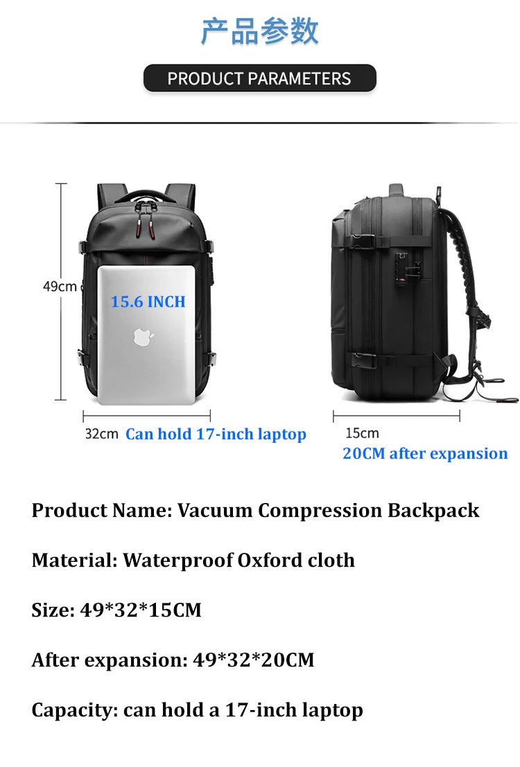 17 Inch Laptop Travel Backpack with Vacuum Compression Large Capacity